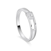 Hollow-out Rectangle with Square Zircon Silver Couple Ring for Women